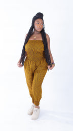 Merci Bandeau & Puff Trouser Set in Mustard Ankara Print