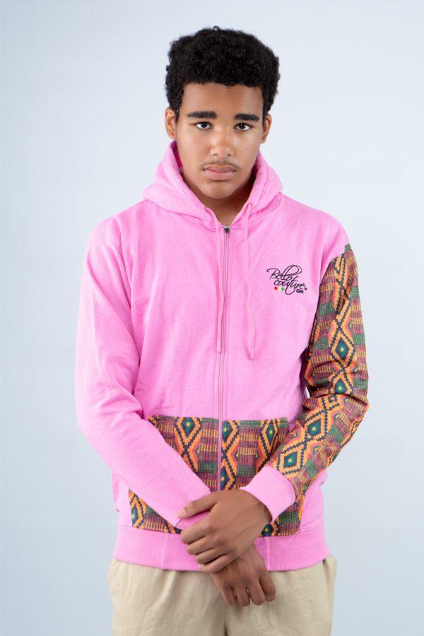 Pink Unisex Afro-Fusion Zip Hoodie – Bold African Design