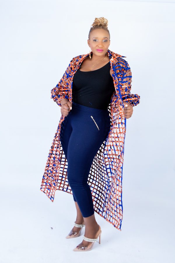 Tiana Deep Blue Ankara Weaved Long Puff Sleeve Overthrow