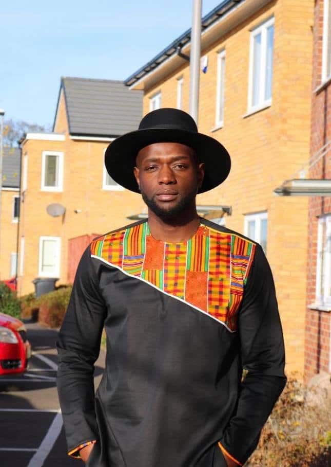 Mixed Kente Print Black Polished Cotton Shirt