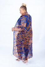 Tiana Deep Blue Ankara Weaved Long Puff Sleeve Overthrow