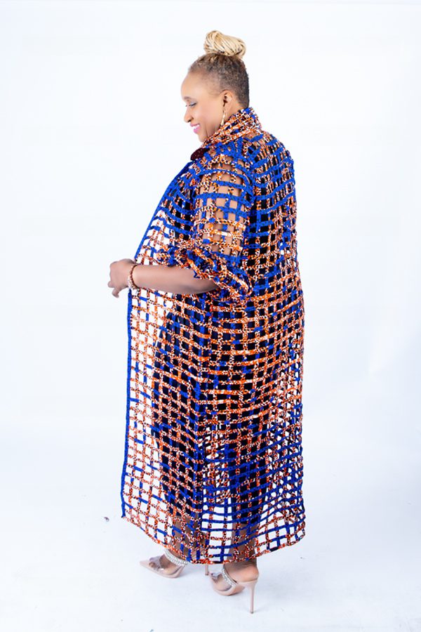 Tiana Deep Blue Ankara Weaved Long Puff Sleeve Overthrow
