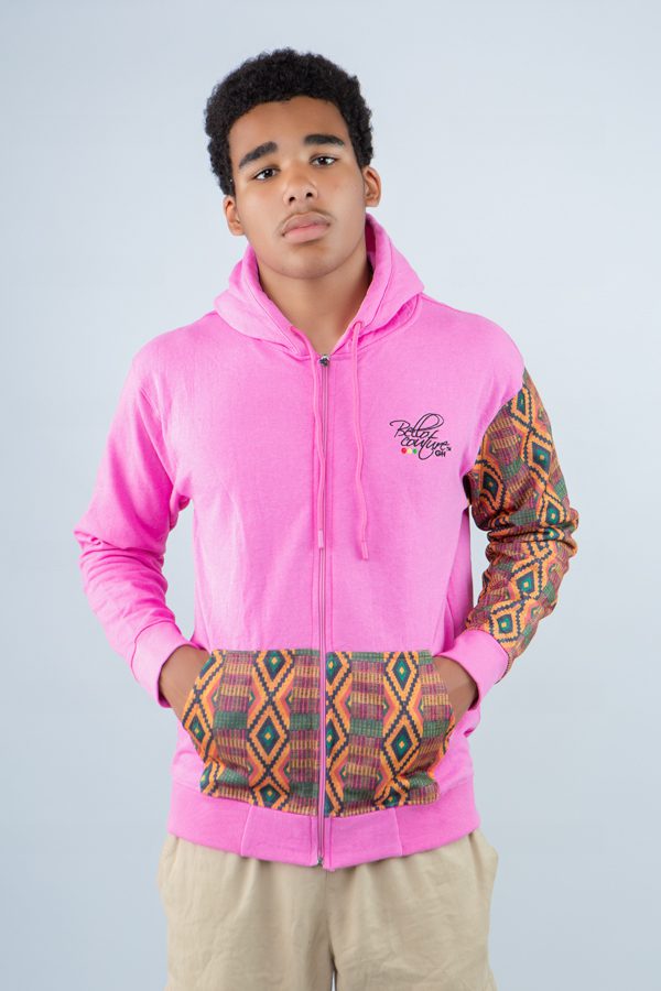 Pink Unisex Afro-Fusion Zip Hoodie – Bold African Design