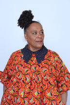 Plus Size Blue Lace Collar Orange African Dress