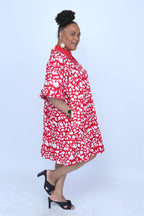 Plus Size Red Lace Collar African Dress