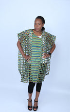 Green Ankara Weaved Short-Sleeve Net Dress - Afrima