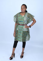 Green Ankara Weaved Short-Sleeve Net Dress - Afrima