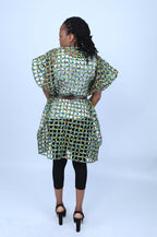 Green Ankara Weaved Short-Sleeve Net Dress - Afrima