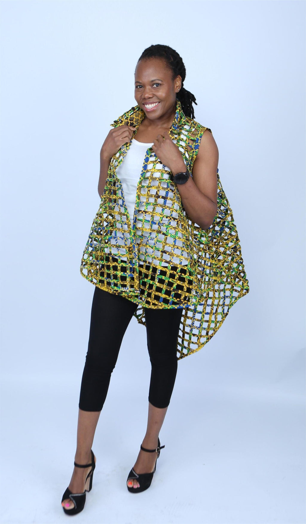 Colourful Woven Asymmetrical Collared Kimono - Falomo