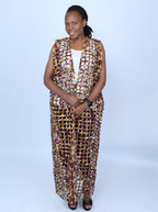 Multicoloured Ankara Weaved Maxi Sleeveless Kimono - Nisi