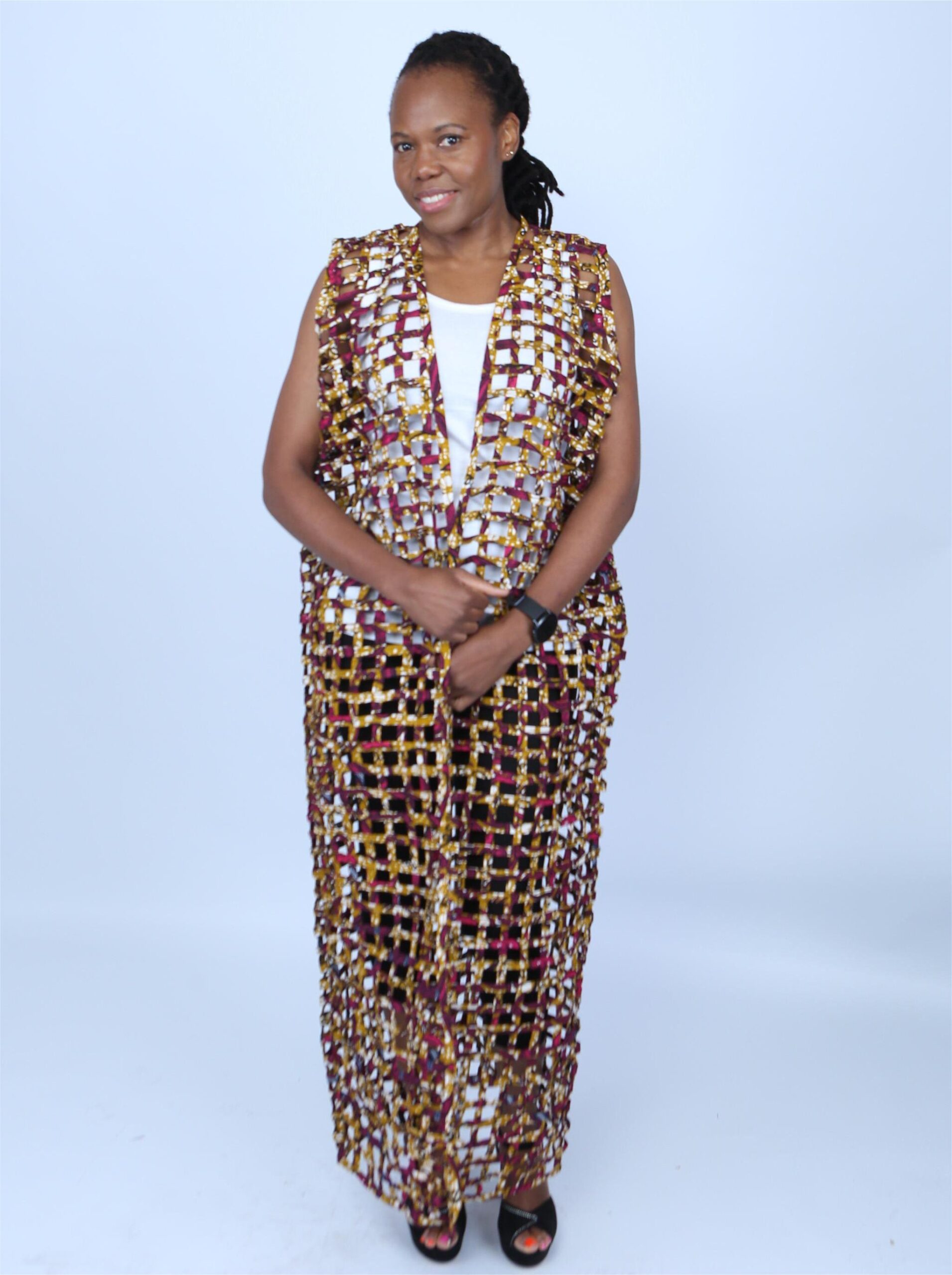 Multicoloured Ankara Weaved Maxi Sleeveless Kimono - Nisi