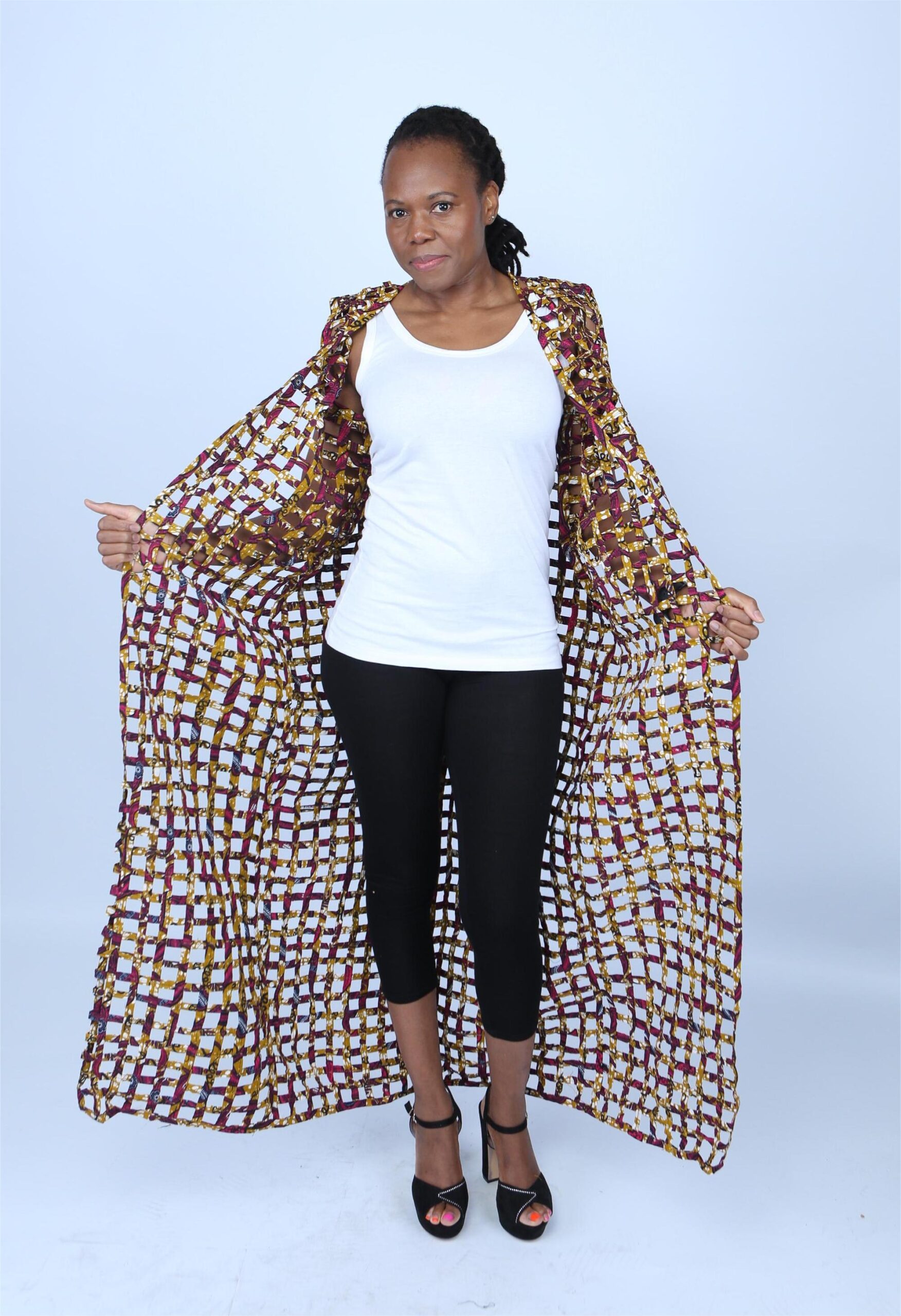 Multicoloured Ankara Weaved Maxi Sleeveless Kimono - Nisi