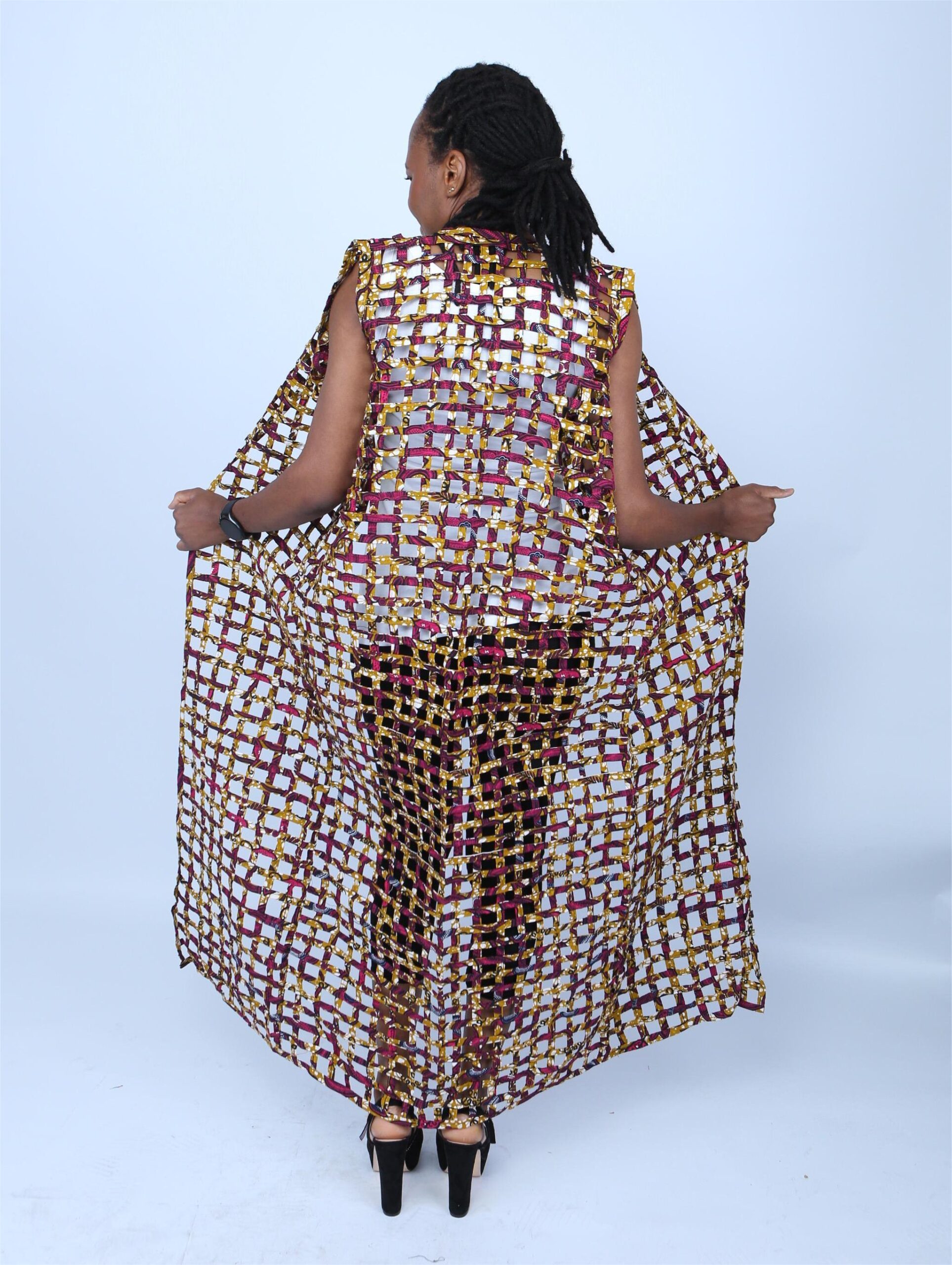 Multicoloured Ankara Weaved Maxi Sleeveless Kimono - Nisi