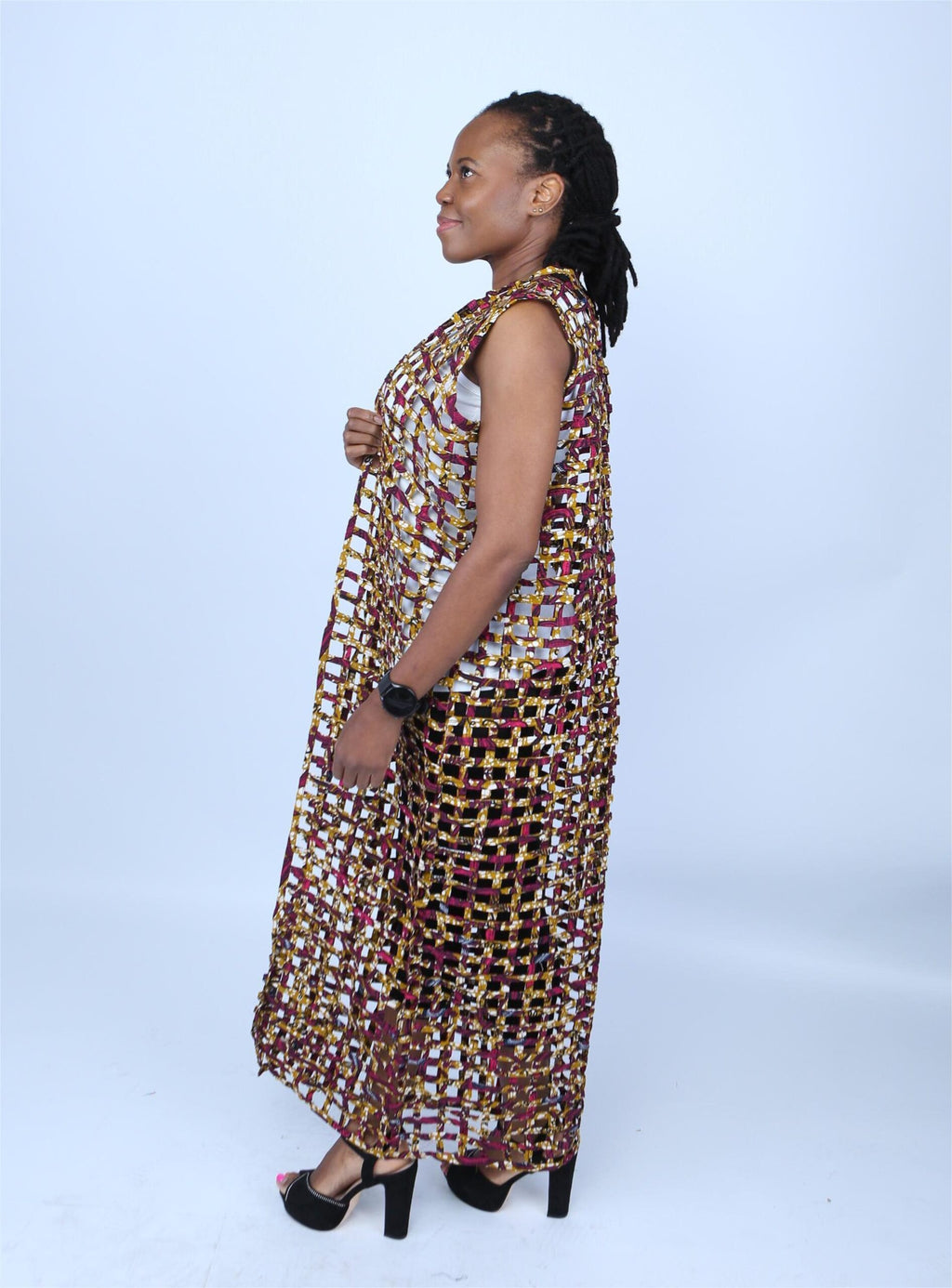 Multicoloured Ankara Weaved Maxi Sleeveless Kimono - Nisi