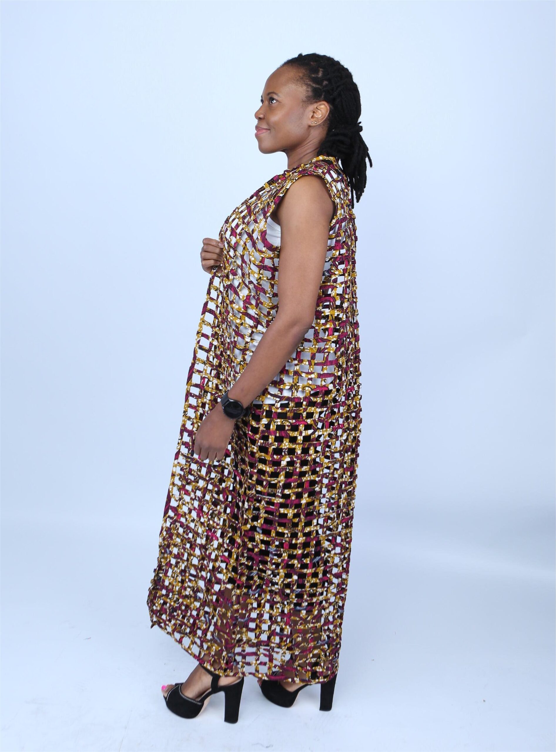 Multicoloured Ankara Weaved Maxi Sleeveless Kimono - Nisi