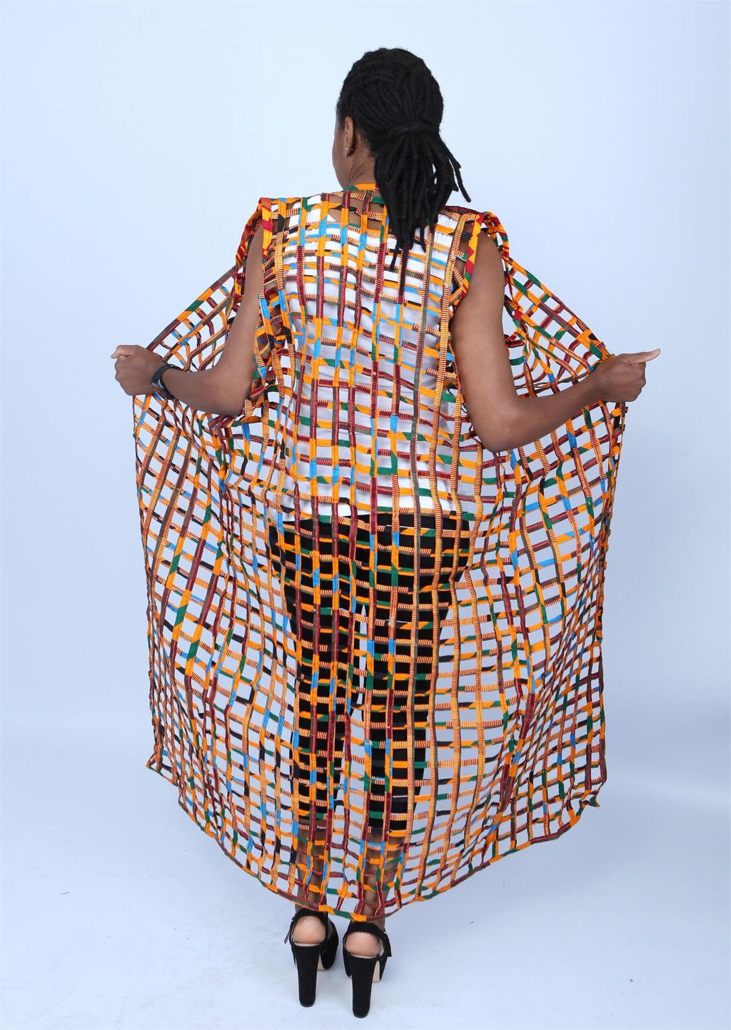 Multicoloured Ankara Weaved Maxi Sleeveless Kimono - Afolabi