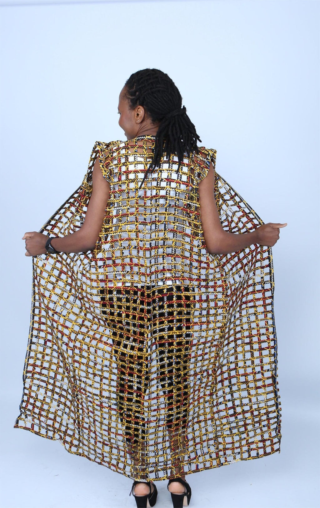 Multicoloured Ankara Weaved Maxi Sleeveless Kimono - Bege