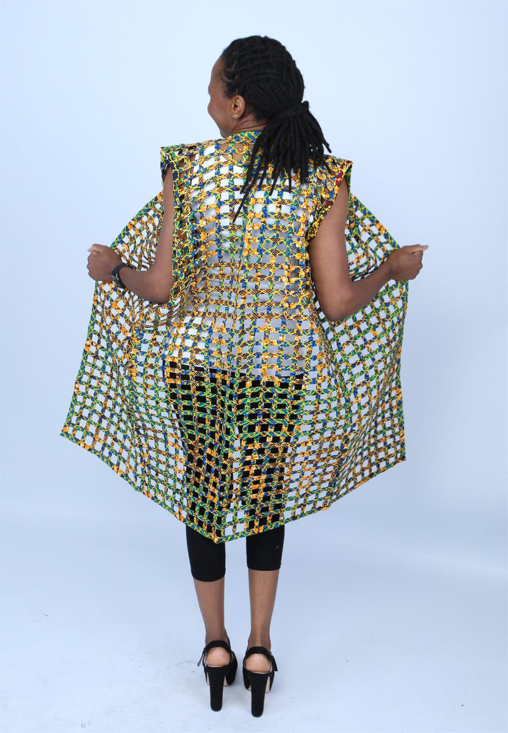 Multicoloured Ankara Weaved Sleeveless Kimono - Alika