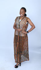 Multicoloured Ankara Weaved Maxi Sleeveless Kimono - Lina