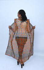 Multicoloured Ankara Weaved Maxi Sleeveless Kimono - Lina