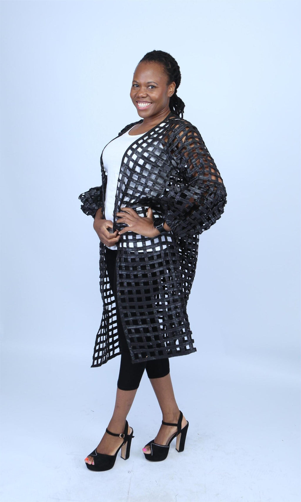 Black Ankara Weaved Puff-Sleeve Kimono - Marley