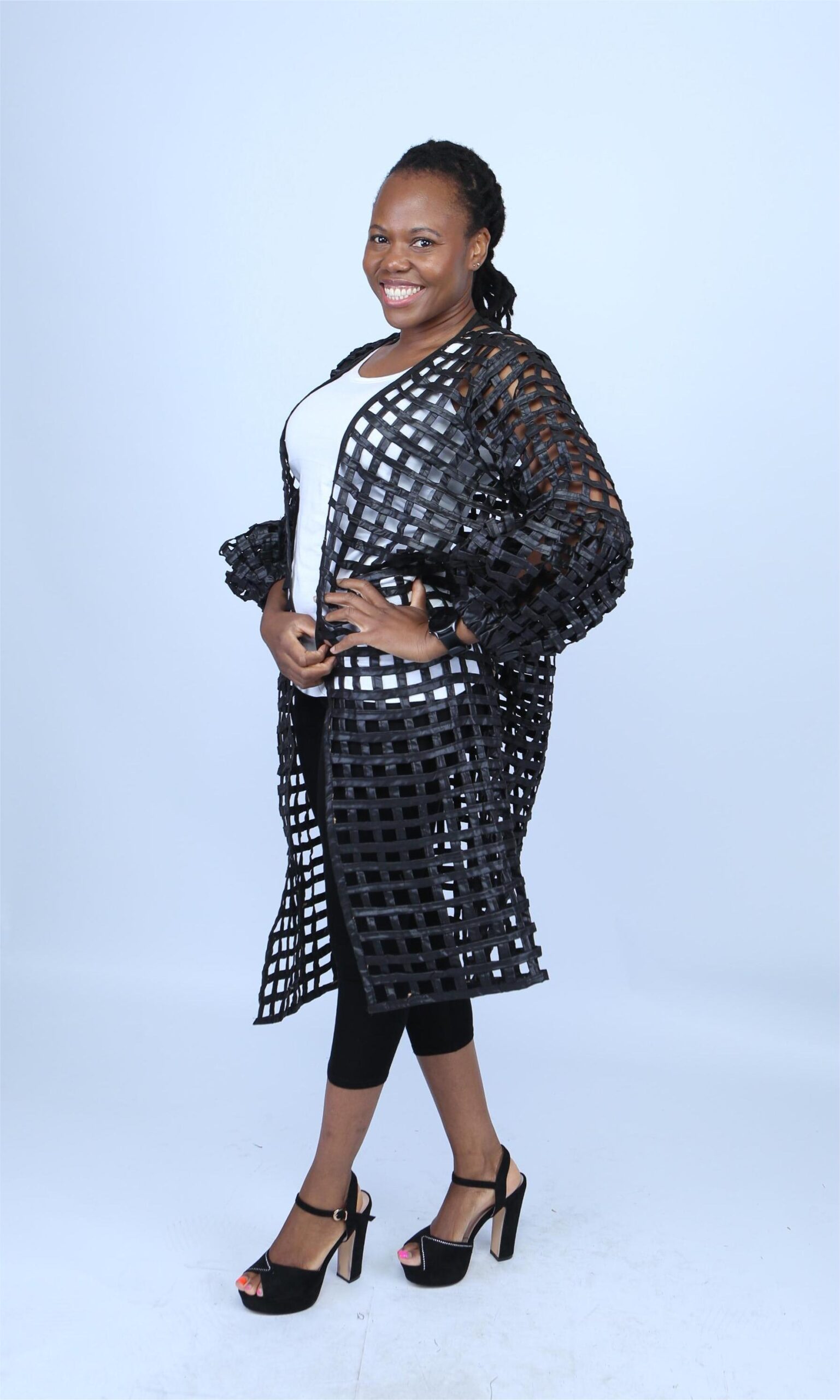 Black Ankara Weaved Puff-Sleeve Kimono - Marley