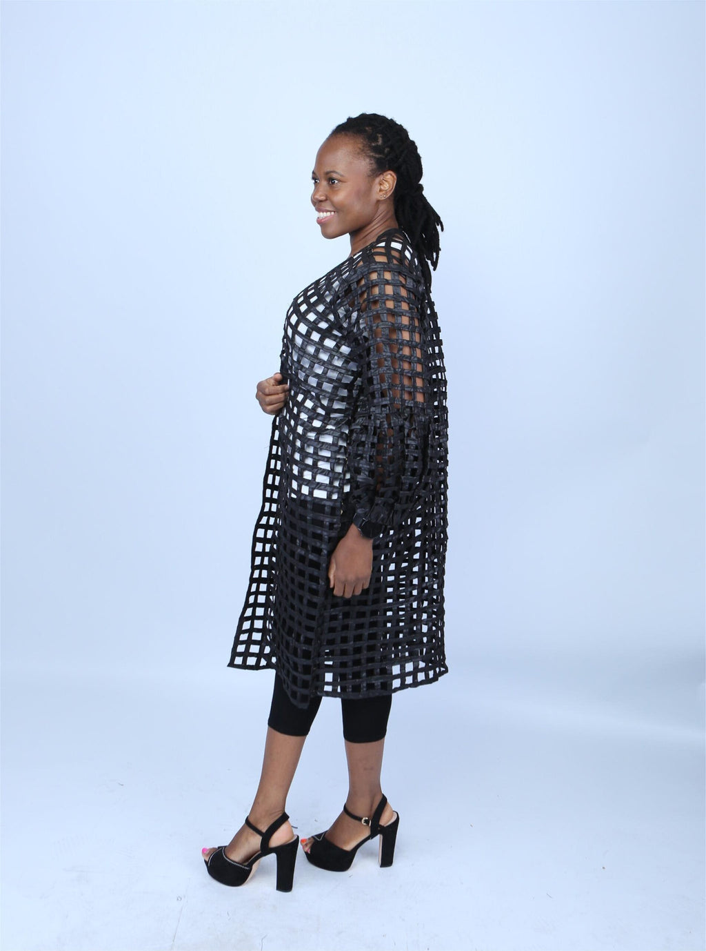 Black Ankara Weaved Puff-Sleeve Kimono - Marley
