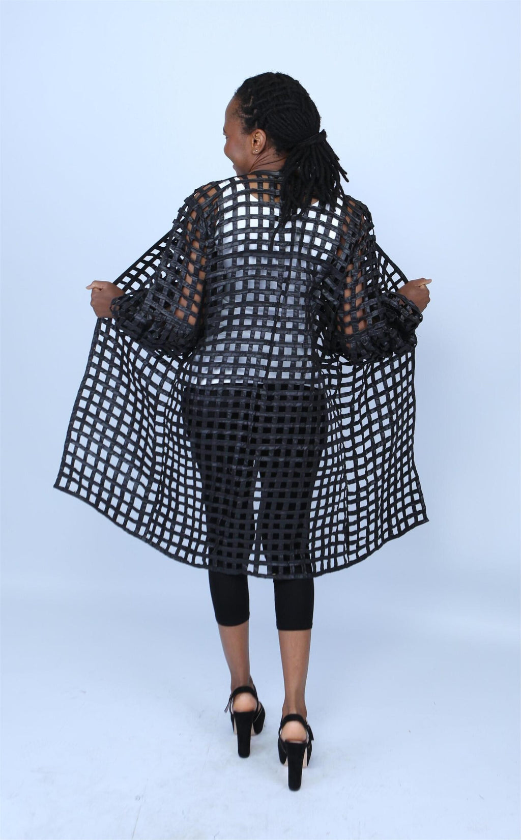 Black Ankara Weaved Puff-Sleeve Kimono - Marley