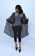 Black Ankara Weaved Puff-Sleeve Kimono - Marley