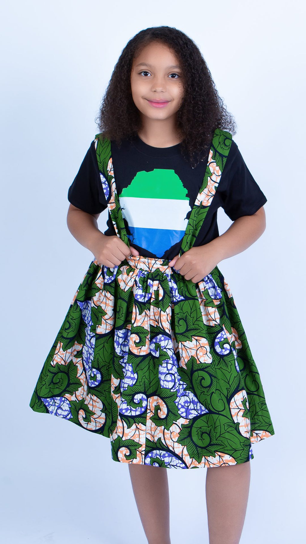 Girl's Harness Skirt in Sage Ankara Print