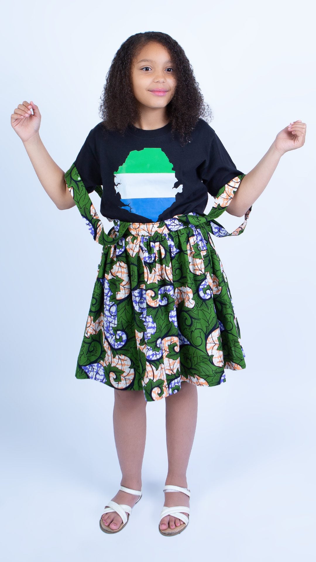 Girl's Harness Skirt in Sage Ankara Print