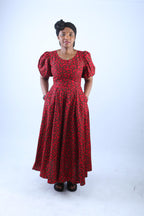 Elegant Red African Print Maxi Dress with Puff Sleeves - Ame