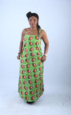 Vibrant African Print Maxi Dress with Spaghetti Straps - Ali