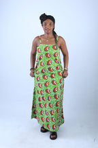 Vibrant African Print Maxi Dress with Spaghetti Straps - Ali