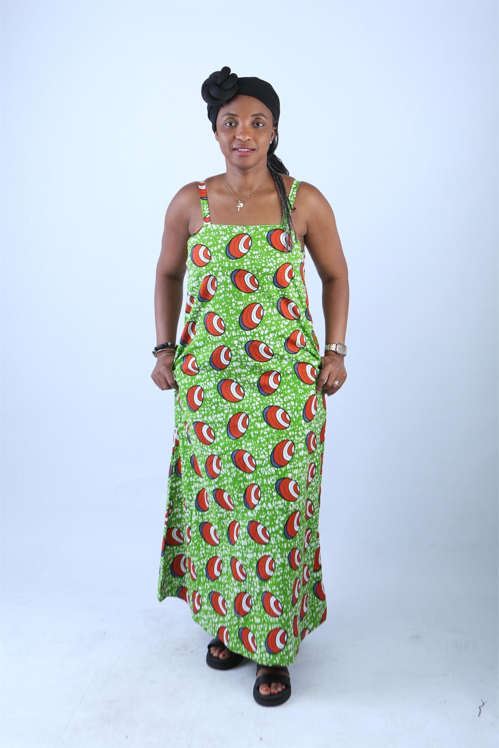Vibrant African Print Maxi Dress with Spaghetti Straps - Ali
