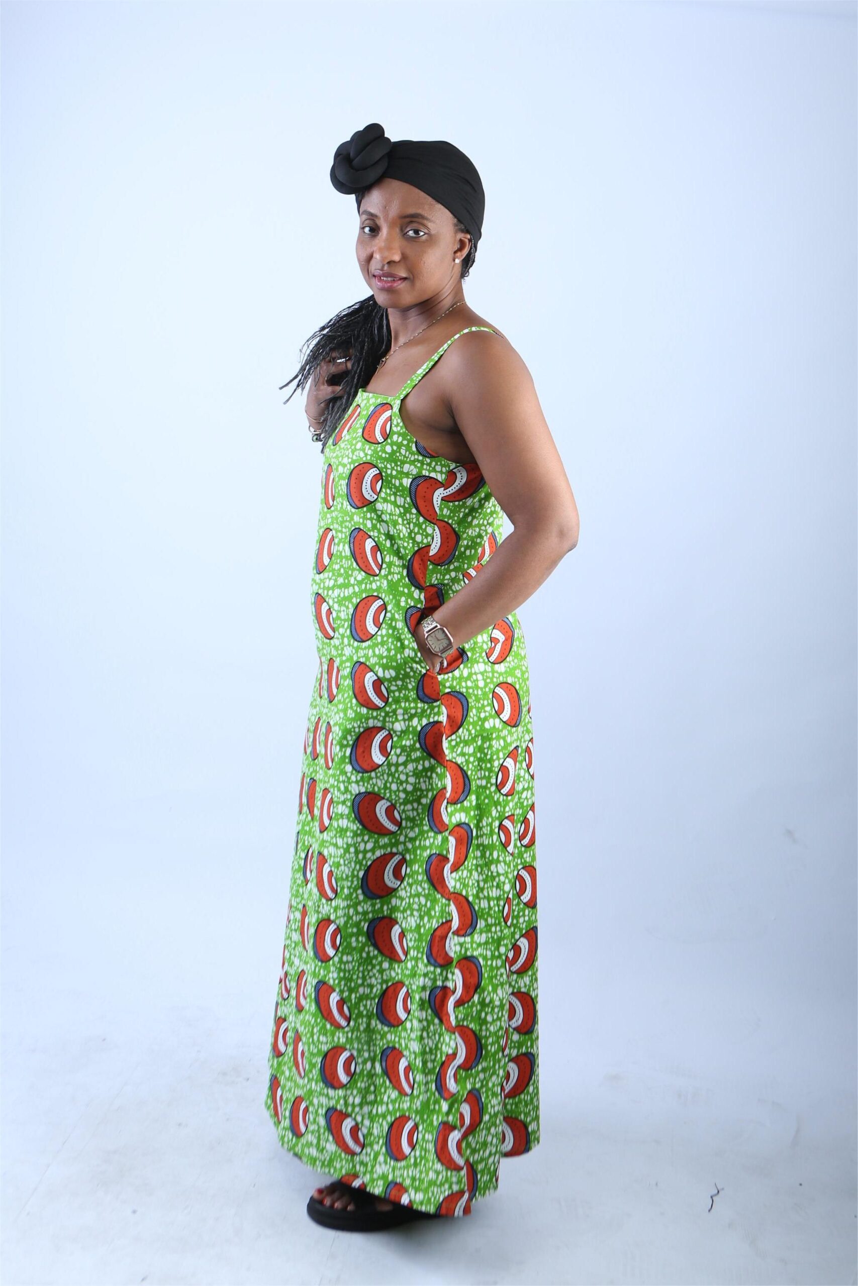 Vibrant African Print Maxi Dress with Spaghetti Straps - Ali