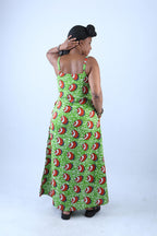 Vibrant African Print Maxi Dress with Spaghetti Straps - Ali