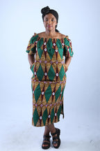 Chic Off-Shoulder African Print Midi Dress - Vero