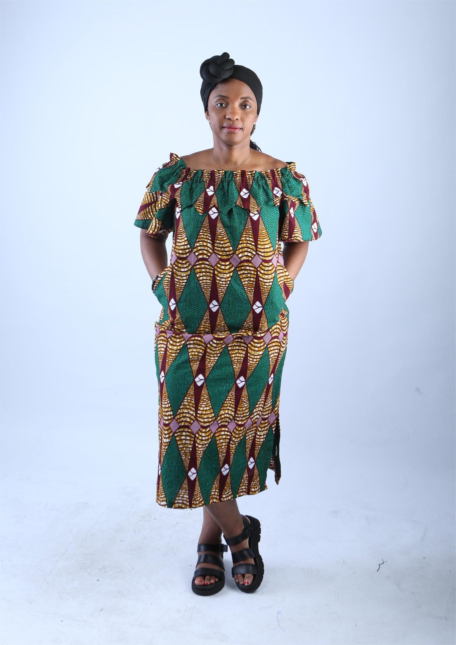 Chic Off-Shoulder African Print Midi Dress - Vero