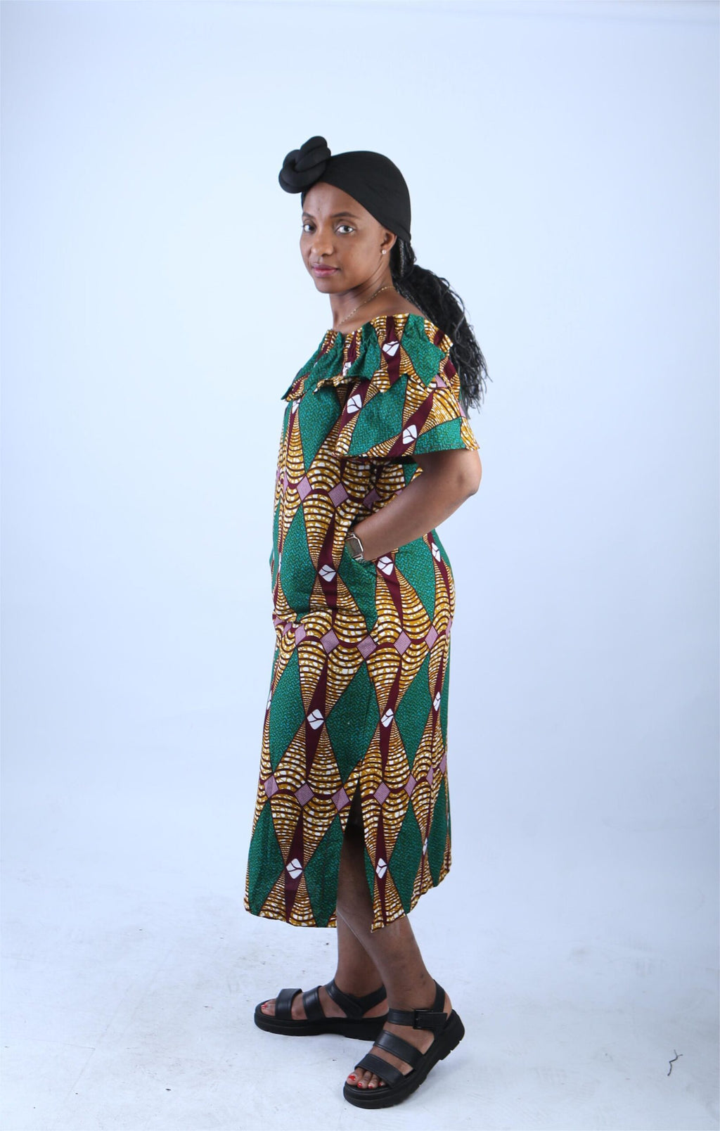 Chic Off-Shoulder African Print Midi Dress - Vero