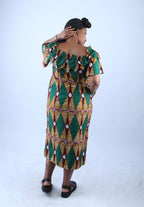 Chic Off-Shoulder African Print Midi Dress - Vero