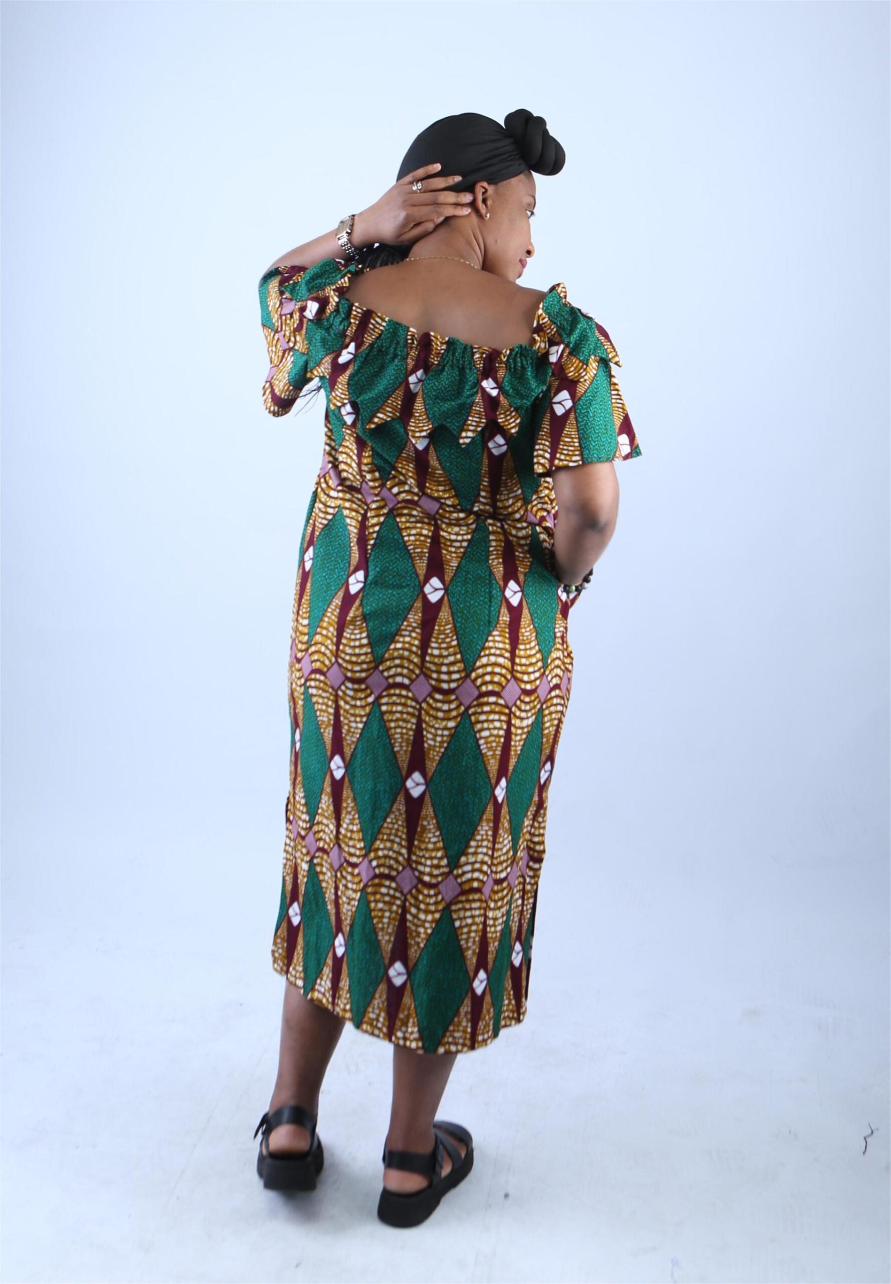 Chic Off-Shoulder African Print Midi Dress - Vero