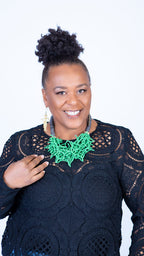 Funke Grey Stone and Bright Green Beaded Necklace Set