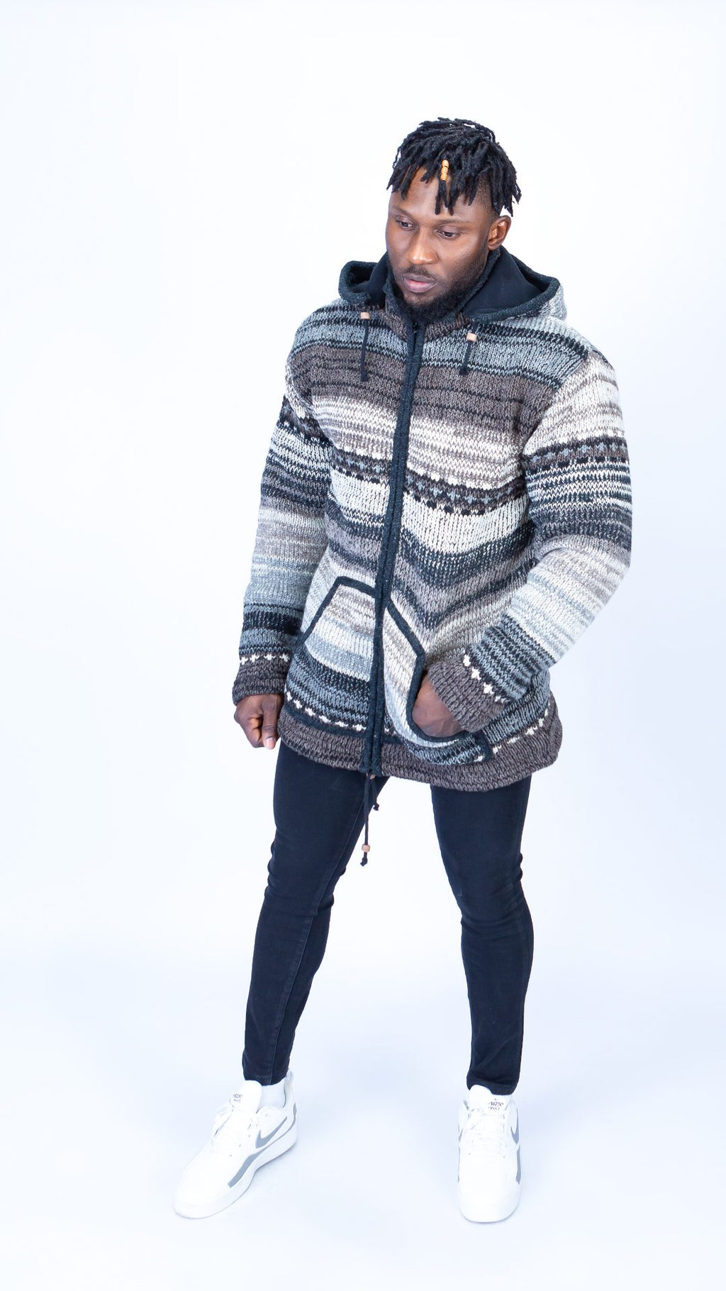 Woolen Hoodie Jumper in Grey Hues Quality Handmade