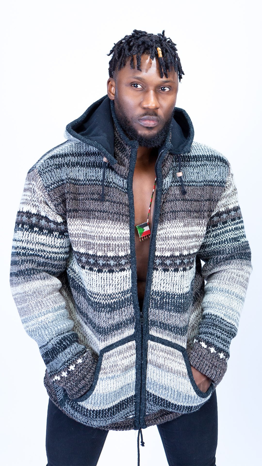 Woolen Hoodie Jumper in Grey Hues Quality Handmade
