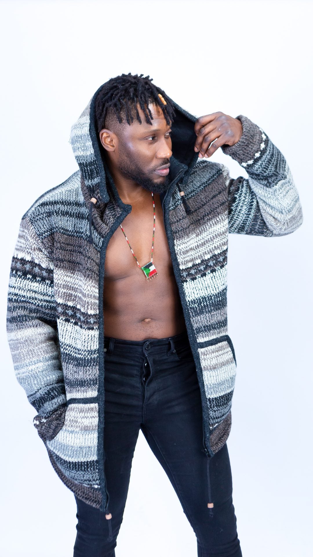 Woolen Hoodie Jumper in Grey Hues Quality Handmade