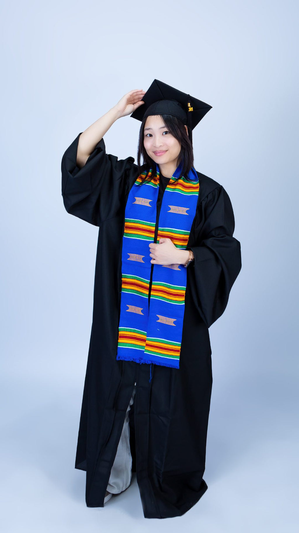 Authentic Handwoven Muffler in Blue & Multi African Kente Graduation Stole