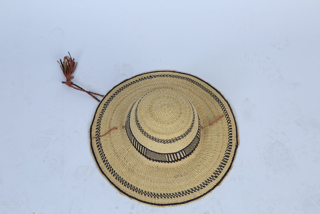 African Sun Hat Handmade Exquisitely in Ghana with Black Details