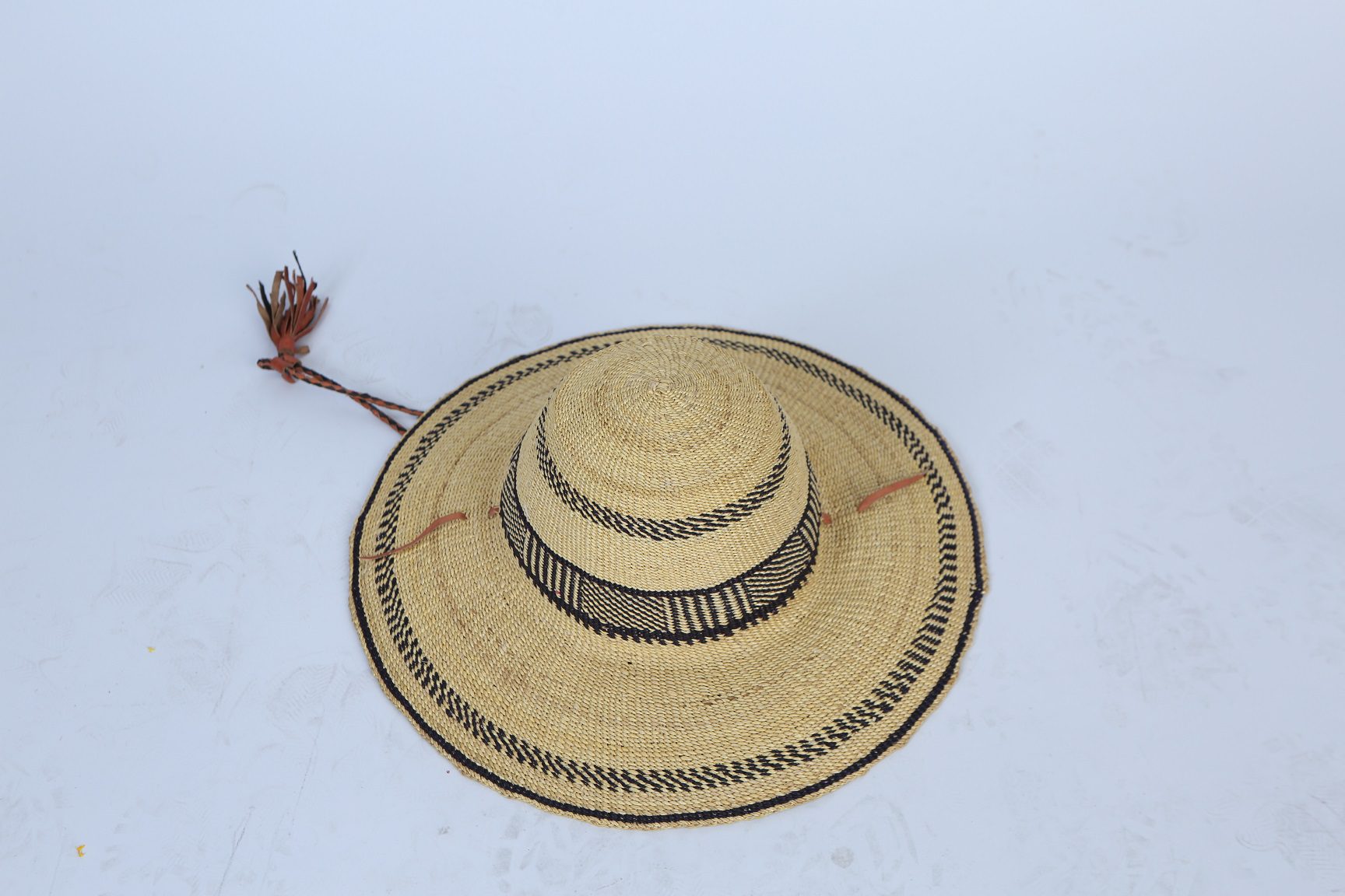 African Sun Hat Handmade Exquisitely in Ghana with Black Details