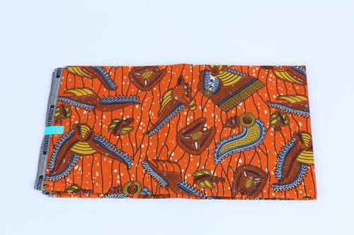 African Beautiful Orange Tribal Pattern 6-yard Fabric